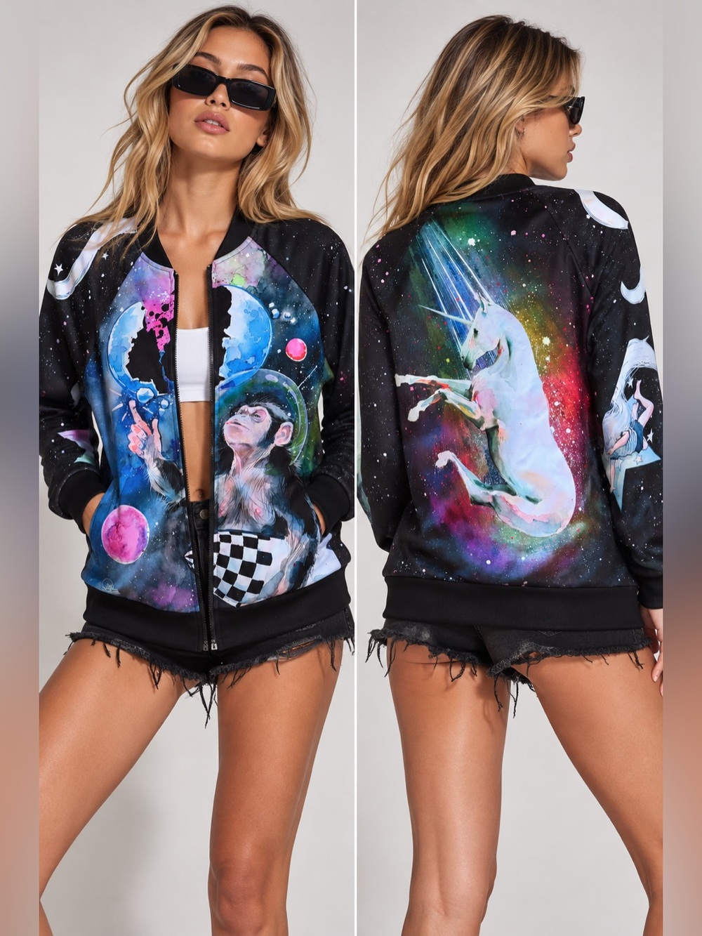 RARE- Blackmilk Lora Zombie- Space Chimp Unicorn Galaxy Bomber Jacket